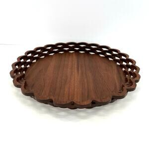Hand Crafted by John M Cook 3D wood walnut? Basket plate charger- Artist Signed